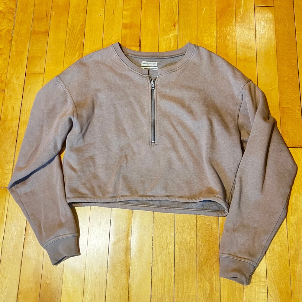 Urban Outfitters Light Brown Half Zip Cropped Sweatshirt